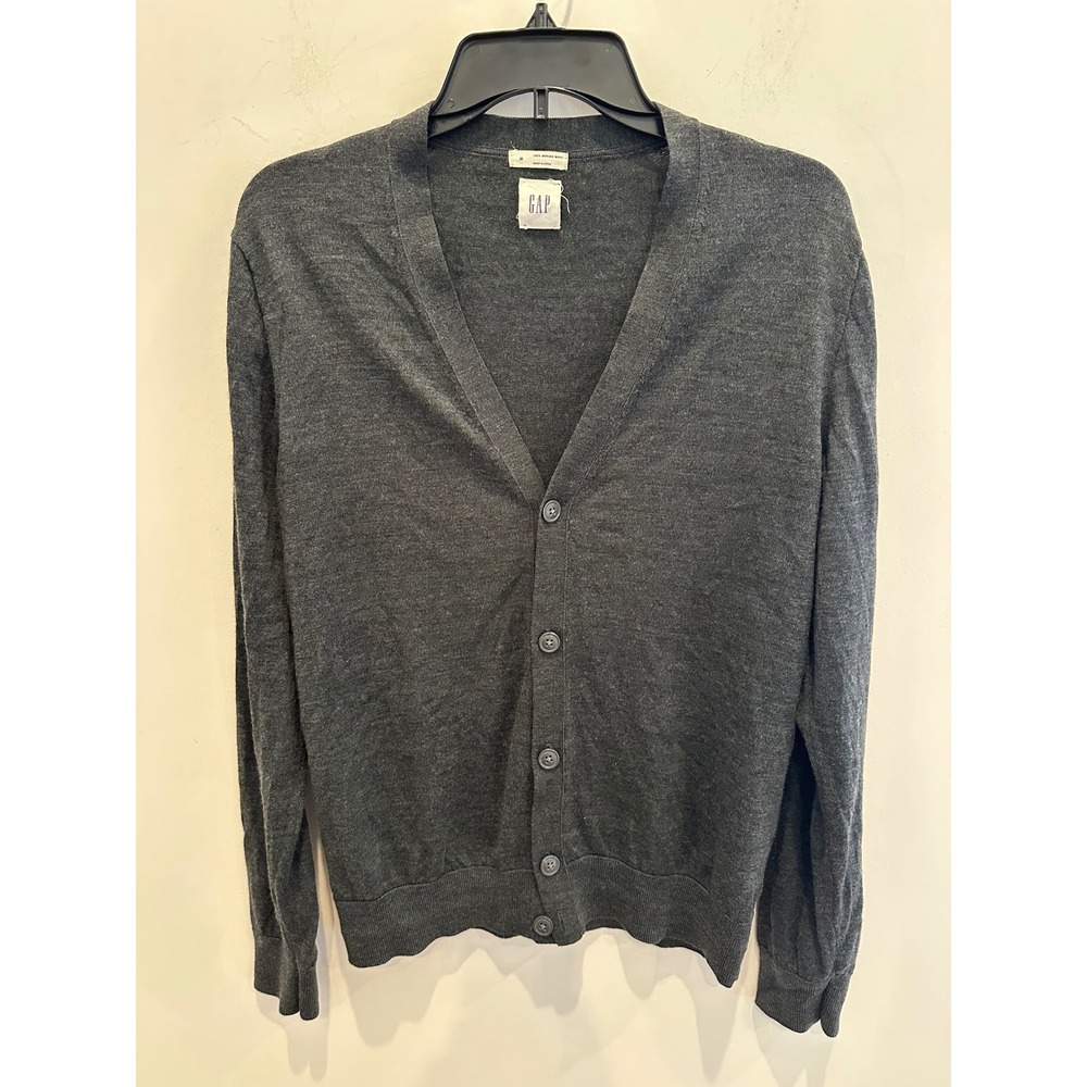 Gap Women Charcoal Gray 100% Merino Wool V-Neck Button Front Cardigan Sweater M